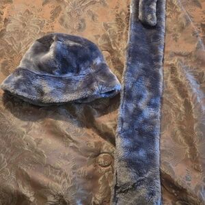 Plush Gray Hat and Scarf Set